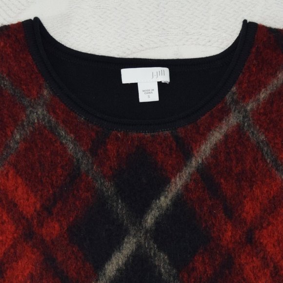 J. Jill Argyle Plaid Brushed Wool Blend Crewneck Womens Sweaters Red Black S - Picture 4 of 11